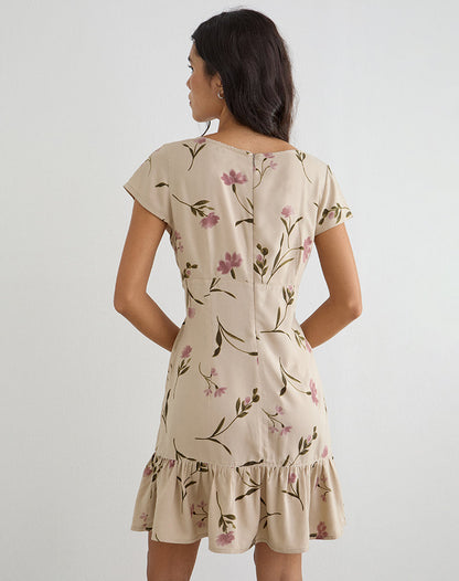 Visoca Mini Dress in Bloom Leafy Taupe