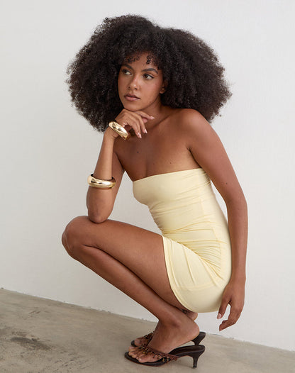 Waneta Bandeau Mini Dress in Rayon Jersey Lemon