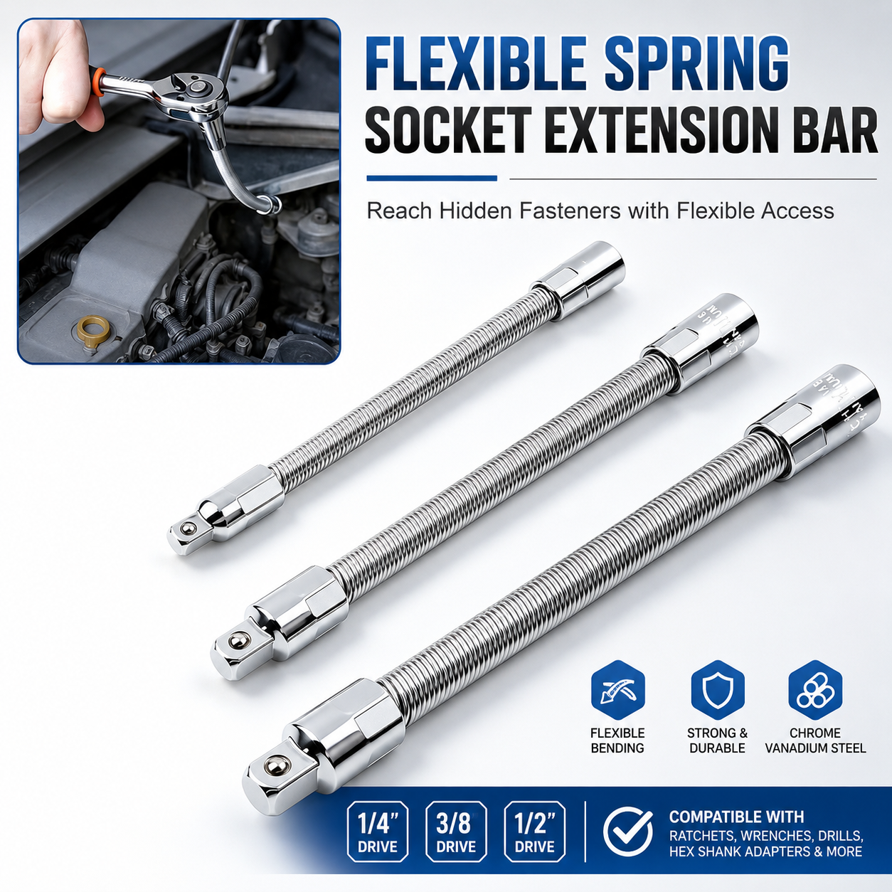 Flexible Socket Extension Bar – 360° Bendable Universal Socket Adapter for Auto Repair & DIY Tools