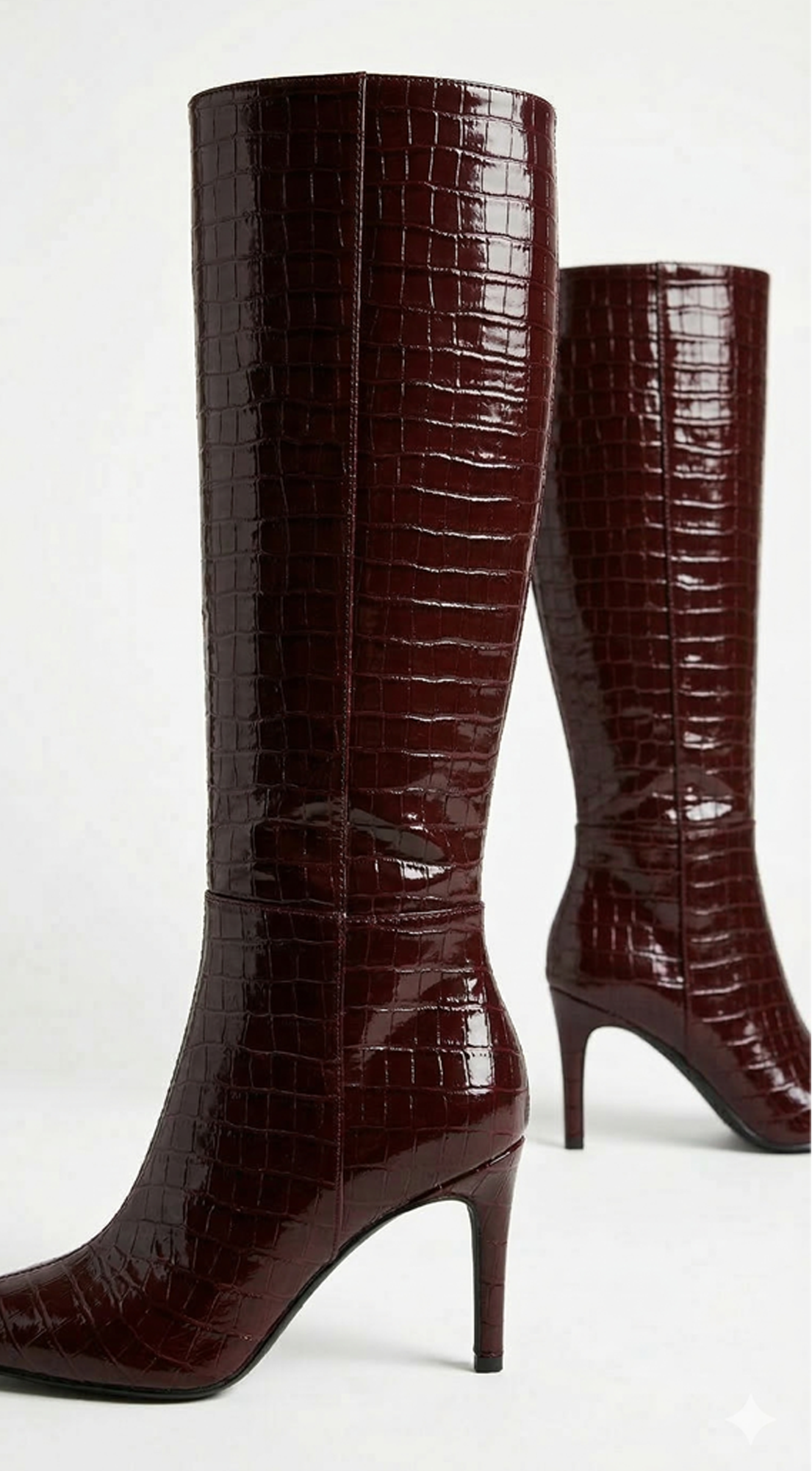 Isolde Croc-Embossed High Heel Boots - Burgundy