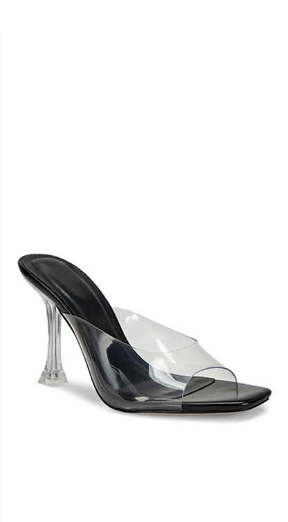 Victoria Clear Strap Mule Heels - Black