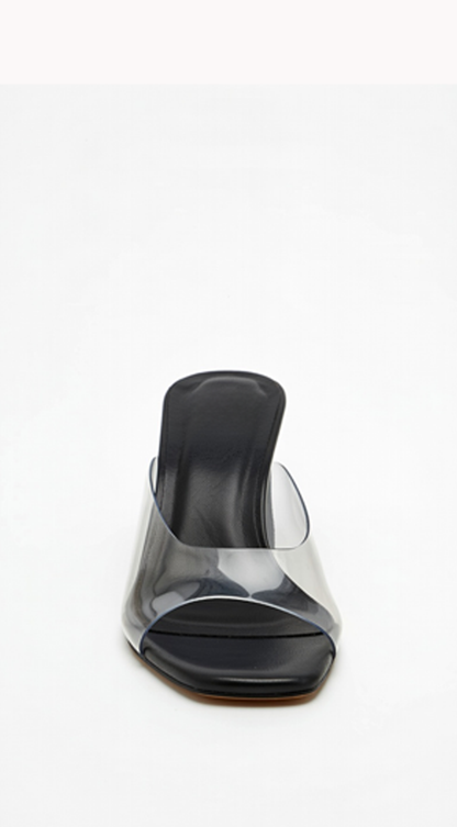 Victoria Clear Strap Mule Heels - Black