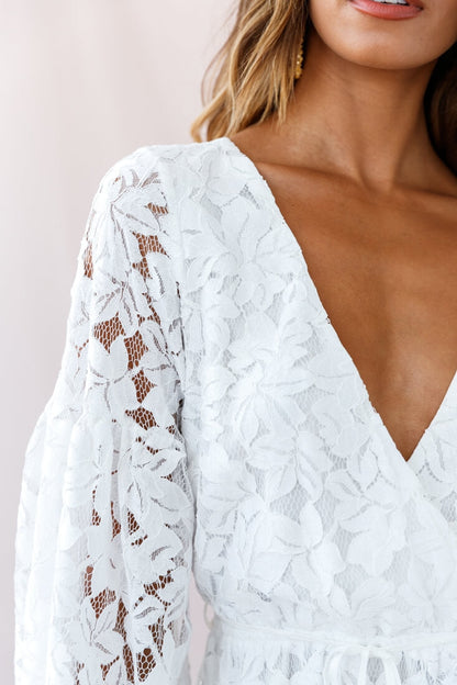 Ever After Keyhole Back Lace Dress White