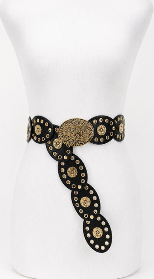 Tamala Faux Leather Oval Vintage Belt - Gold